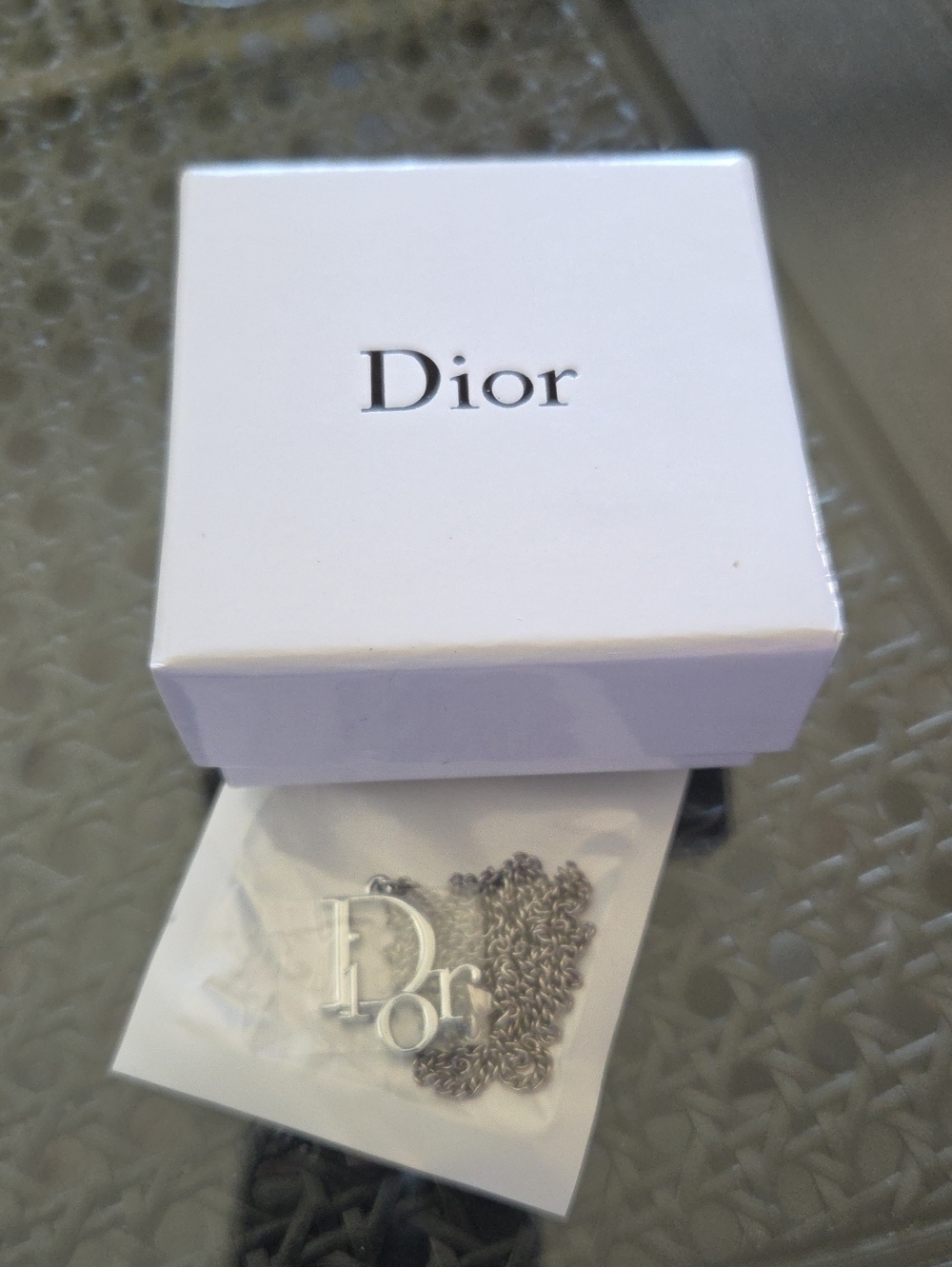 Dior Beauty Silver-Tone 'Dior' Logo Pendant Necklace